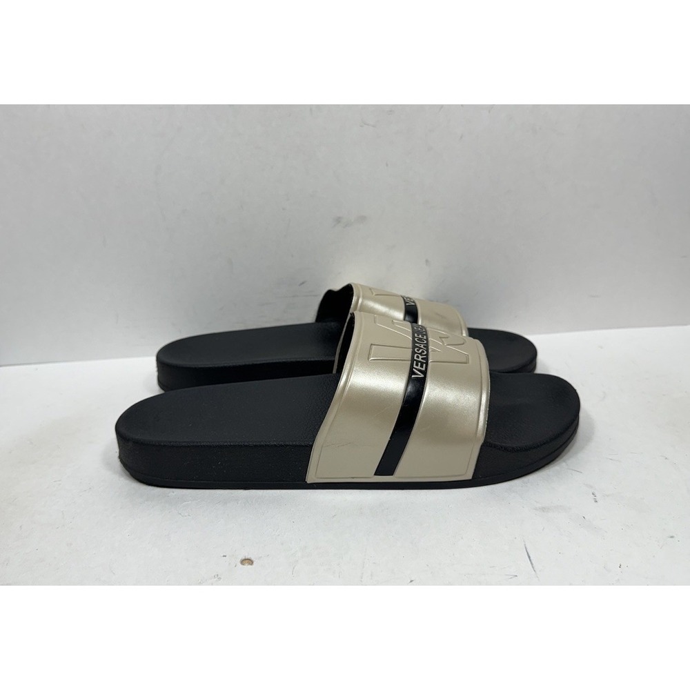 Versace Jeans Slides Sandals Black Rubber Men's Size 12 / 45 Gold
